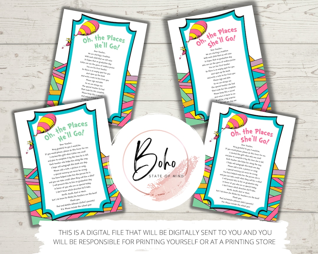 Dr. Seuss Graduation Gift- Oh the Places You'll Go! Digital Download