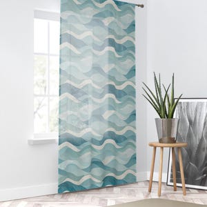 Trendy Wave Pattern Window Curtain, Coastal Decor, Sheer Drapes for Living Room, Beach House Curtains, Modern Privacy Panels