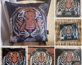 Tiger Coasters, Tiger Gifts, Tiger Placemat, Tiger cushion, Tiger clock, Tiger Art.