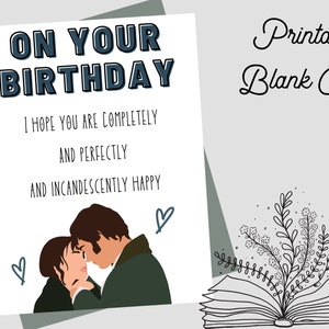 Mr. Darcy und Lizzie Bennet Geburtstagskarte | Jane Austen Grußkarte | Druck zu Hause | Stolz & Vorurteil Zitat | 15x18cm oder 10x15cm Karte