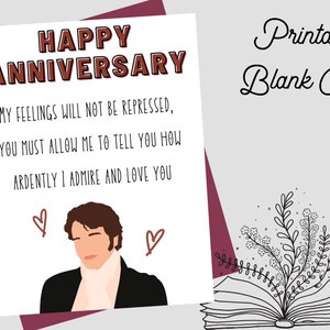 Carte d'anniversaire de M. Darcy | Jane Austen Carte De Vœux | Imprimer à la maison | Citation d'orgueil et de préjugés | Carte 5x7" ou 4x6" | Le plus ardemment