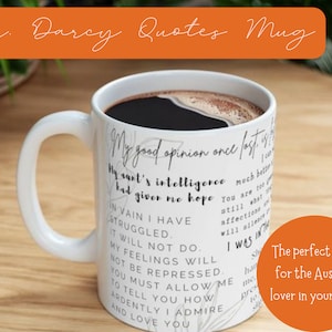 Mr. Darcy Quotes Mug | Pride and Prejudice Present | Jane Austen Gift | Book Club Gift | Lizzie & Darcy Quotes | Jane Austen Merch