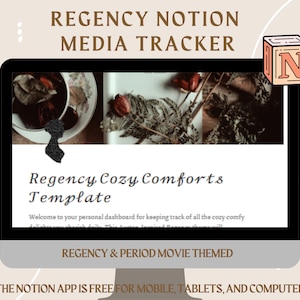 Jane Austen Aesthetic Notion Template, Regency Notion Media Tracker, Digital Reading Journal, Cozy Notion Planner, Jane Austen Themed Notion