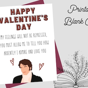 Mr. Darcy Valentinstagskarte | Jane Austen Grußkarte | Druck zu Hause | Stolz & Vorurteil Zitat | Jane Austen Valentinstagskarte