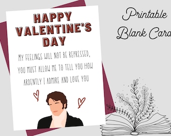 Mr. Darcy Valentine's Day Card | Jane Austen Greeting Card | Print at Home | Pride & Prejudice Quote | Jane Austen Valentine's Day Card