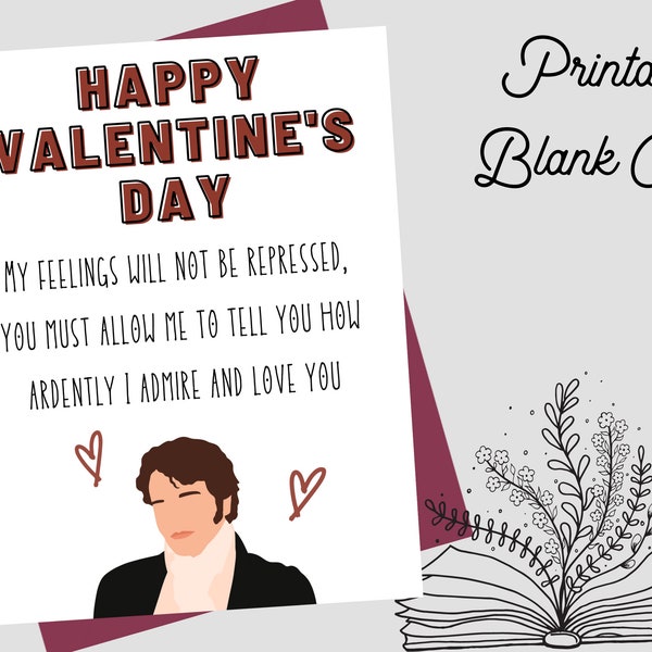 Mr. Darcy Valentine's Day Card | Jane Austen Greeting Card | Print at Home | Pride & Prejudice Quote | Jane Austen Valentine's Day Card