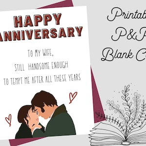 Anniversary Card | Jane Austen Greeting Card | Print at Home | Pride and Prejudice Quote | 5x7&quot; or 4x6&quot; Card | Mr. Darcy Wife Anniversary