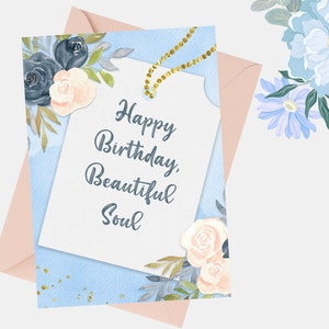 Belle carte d'anniversaire pour femme | Carte vierge imprimable | Fleur aquarelle bleue | Imprimer à la maison | 5x7" ou 4x6" | Carte pour une personne spéciale