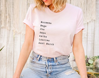 Shirt met kleine vrouwenpersonages, cadeau voor boekenliefhebber
