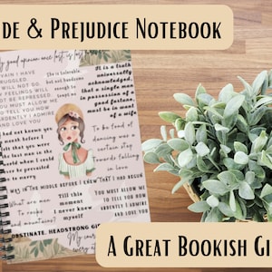 Jane Austen Notebook, Pride & Prejudice Gift, Book Quote Notebook, Jane Austen Quotes, Jane Austen Journal, Bookish Gifts