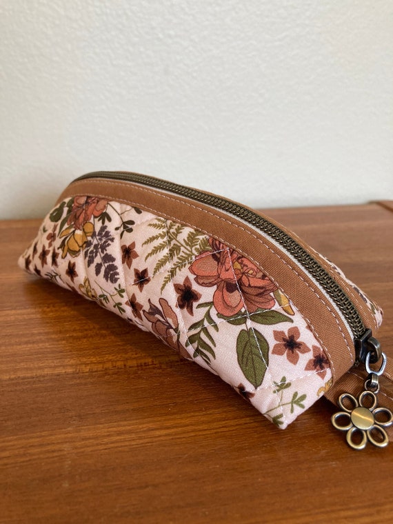 Floral Pencil Case, Organizer, Makeup Bag, Quilted Pouch, Structured Pouch  