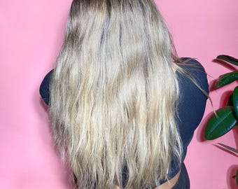 blonde highlighted wig Human Hairs | Long Wavy