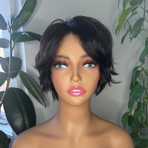 Brasilianische Echthaar-Front Lace Perücke Dunkelbraun | Remy Echthaar Jungfrau-Spitze-Perücke (#1B) | Echthaar Topper für Alopezie | Glatte Haar-Perücke