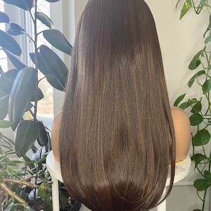 Chestnut Brown Wig With Highlights | Light Brown Lace Front Wig Synthetic Hairs | 20 inch Realistic Wig | Golden Highlights Wig | Canada