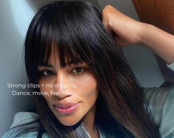 Clip-On Bangs Human Hair Middle Part Dark Brown Natural Look Bangs Hair Clip In 100% Human Hair Dark Brown Wispy Curved  main image 4
