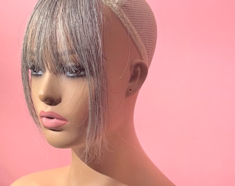 Light Grey Clip In Bangs | Remy Human Hair | Wispy Fringe | Air Bang (#1B50)