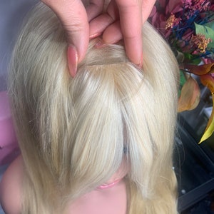 Hand tied bangs | lightest golden blonde | human hair clip-in bangs