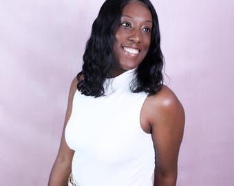 Darkest Brown Hair Wig with Caramel Highlights | Wavy Human Hair Wig 14 Inch Virgin Lace Front Wig | Pre-Styled HD Lace Wig, Curly When Wet