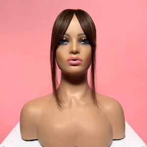 Wispy Clip in Bangs Warm Brown | Hand Tied Virgin Human Hair | Remy Hair Curtain Fringe | Clip In Hair Extension Real Hairs | Natural (#3)