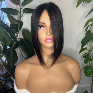 Dark Brown Human Hair Topper | 100% Remy Human Hair Extension |  Best Clip In Hair Wig With Silk Base (#1B) | Short Hair Topper | Fine Wig