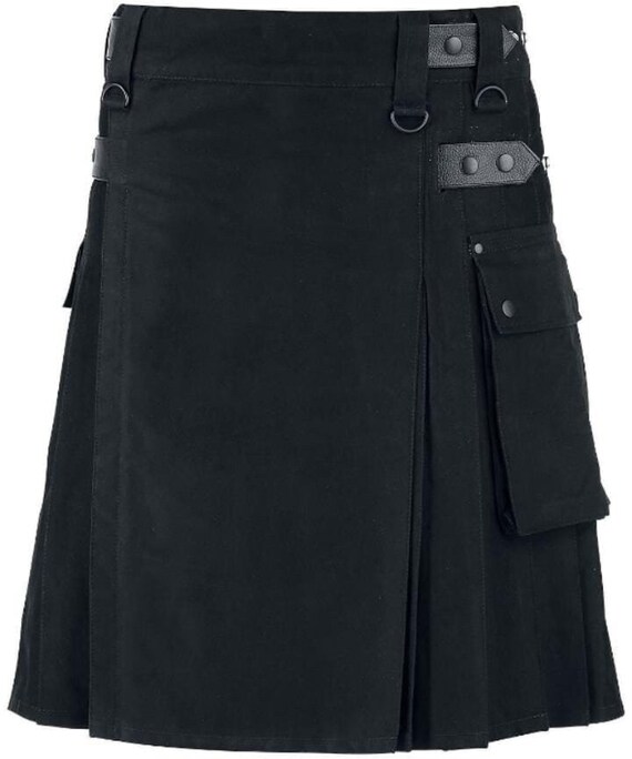Black Utility Kilt Cotton Kilt Scottish Handmade Kilt With Etsy