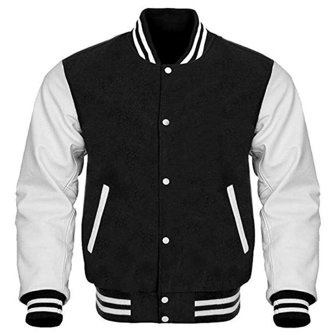 Custom Made Black Wool Body With White 100% Real Leather Sleeves ...