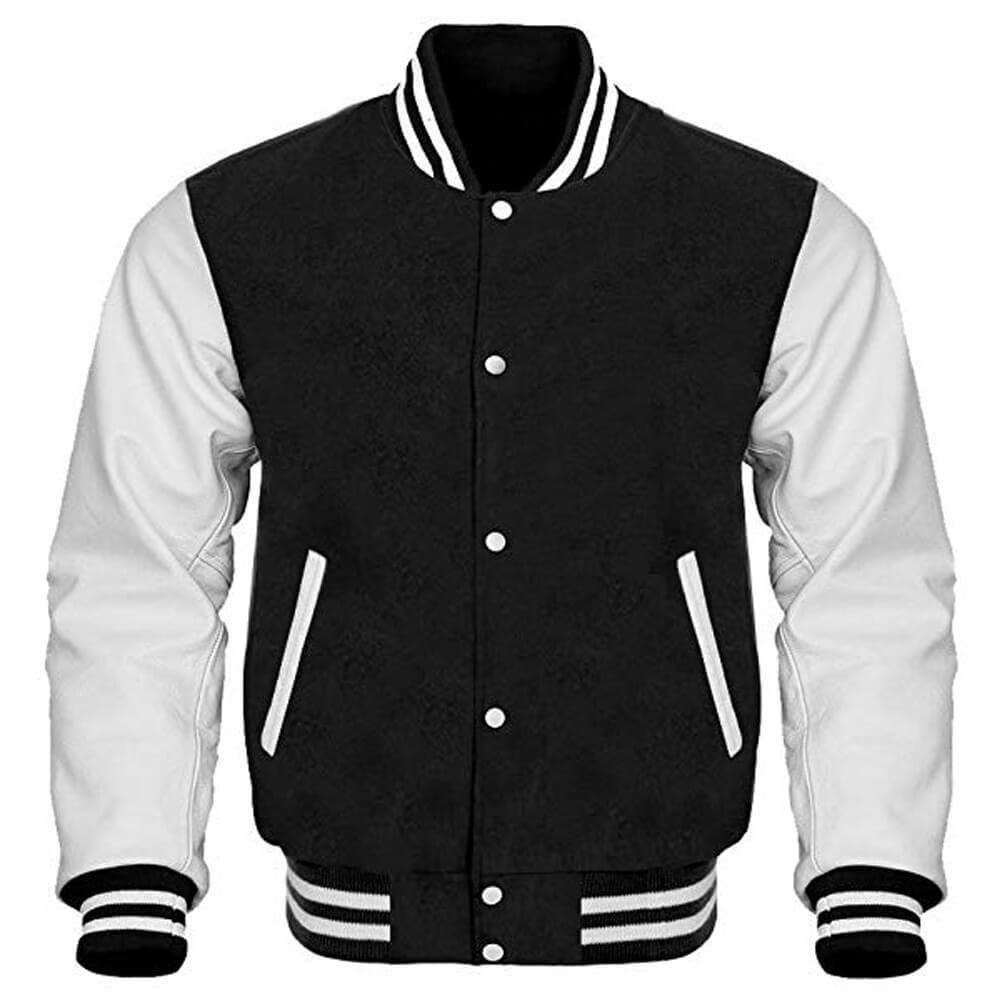 Custom Made Black Wool Body With White 100% Real Leather Sleeves ...