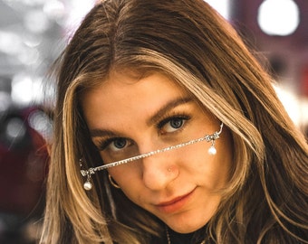 Straight Bedazzled Bar Glasses, Futuristic Face Jewelry, Fashionista Women Lensless Eyeglasses, Half Frame Glasses | Bowbell Frames