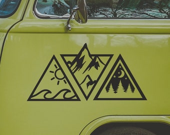 Sticker | Caravan | Van | Camper | Car sticker | Wave Sea Sun Mountains Forest | Landscapes