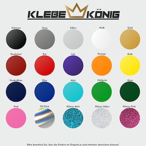 Op de afbeelding: Kleurenkaart met 20 verschillende kleuren, waaronder zwart, wit, rood, blauw, groen, geel, roze, oranje, paars en grijs. De kaart is gelabeld met de kleurennamen in het Duits.
