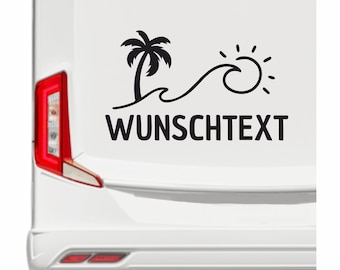 Wohnwagen Wohnmobil Aufkleber - Palme Wunschtext - Camping Autoaufkleber Reisen Van Bus Dekor Caravan Wohnanhänger Camper