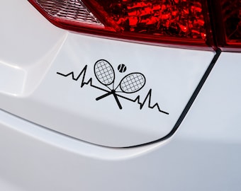 Autoaufkleber Herzschlag Tennisschläger Tennis Hobby Ball  | Puls Linie Vinyl Auto Aufkleber Heckklappen Sticker Wohnmobil Wohnwagen