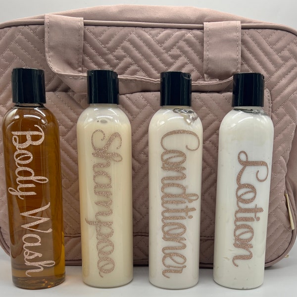 Personalized Travel Bottles with Vinyl | Toiletries | Storage organizer | Refillable  |  2 sizes, 8 oz and 3.4 oz. | Made to order| Handmade