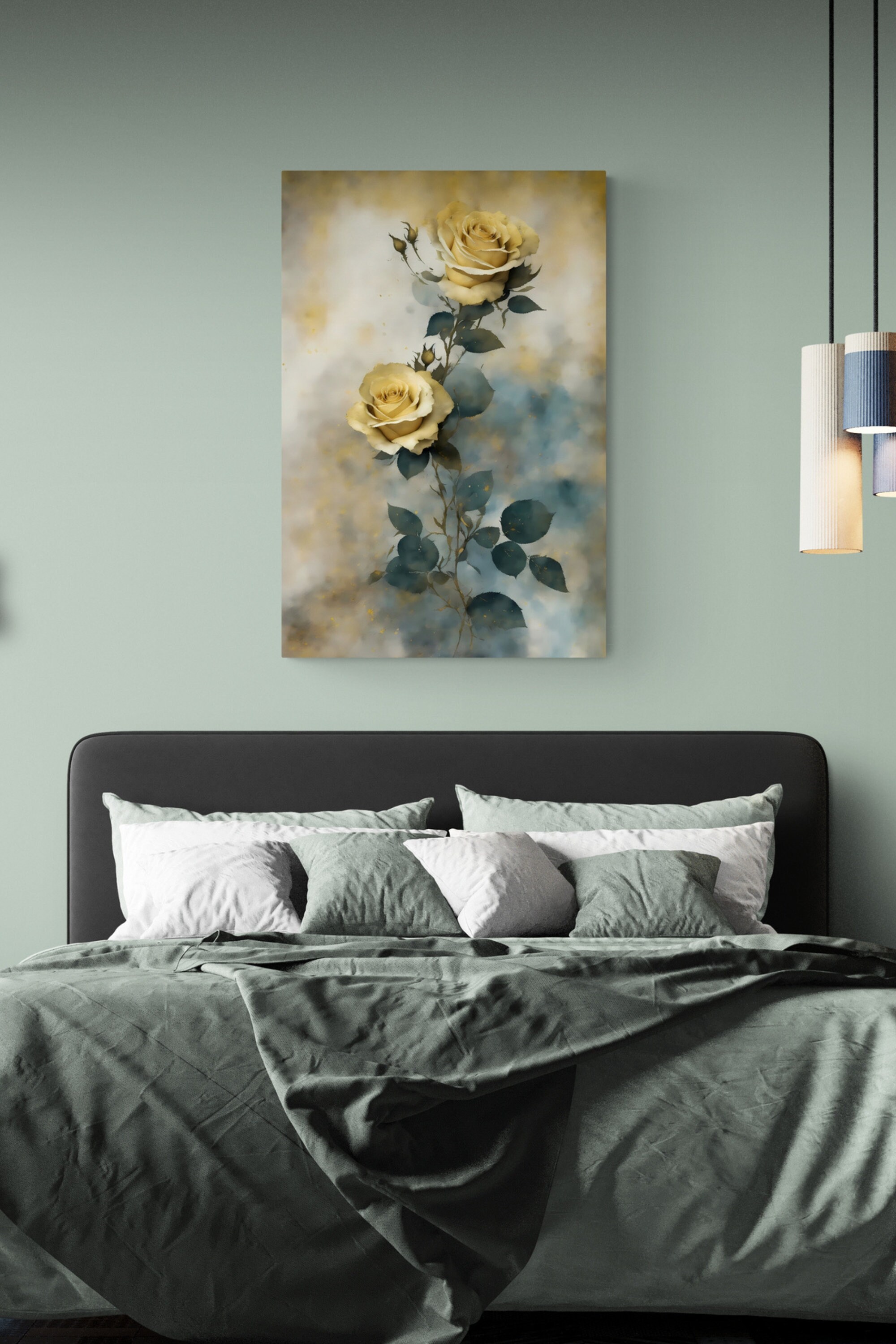 Melody of Yellow Roses Wall Art Watercolour Floral Print Yellow Home