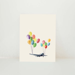 Luftfahrt Geburtstagskarte, Geschenk für Pilot, Aviator, digitaler Download, Flugzeug und Ballons, Vintage Flugzeug Grußkarte, Flugzeug Liebhaber