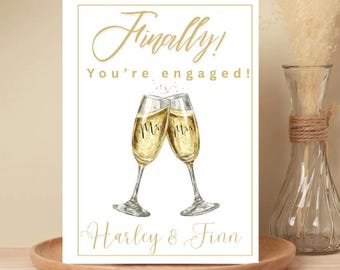Tarjeta de compromiso con copas doradas, regalo para recién comprometidos, tarjeta de celebración de feliz compromiso, ella dijo que sí, recuerdo personalizado tamaño A6