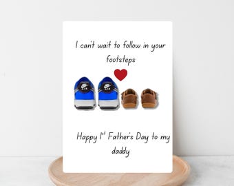 Tarjeta del primer Día del Padre de parte del bebé, Sigue sus pasos, Recuerdo sentimental para papá, Regalo para padre primerizo, Tarjeta de felicitación del Reino Unido, Diseño de zapatos de bebé