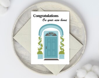 Tarjeta de felicitación por tu nuevo hogar – Ilustración de puerta principal azul – Regalo personalizado para nuevo hogar – Tarjeta de felicitación de inauguración de casa – Primer hogar