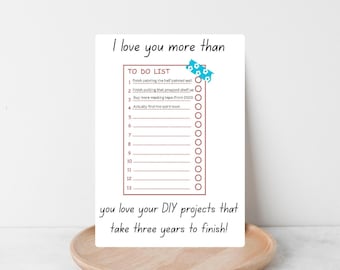 Tarjeta para papá manitas, tarjeta del Día del Padre, tarjeta de cumpleaños para papá, Día del Padre divertido, lista de tareas con humor con la que te identificarás, proyecto sin terminar