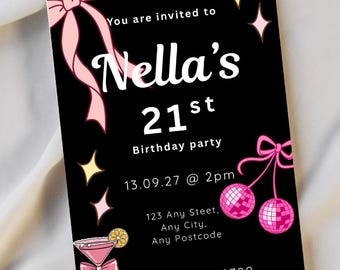 Invitación de cumpleaños número 21 para mujer, invitación rosa con diseño femenino, tarjeta A5 para chica, papelería para fiestas, hecha a mano en el Reino Unido.