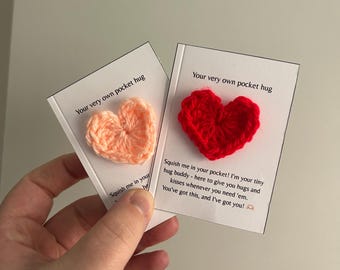 Oferta 3x10: Ficha de bolsillo de abrazo de crochet, corazón de crochet, regalo reconfortante