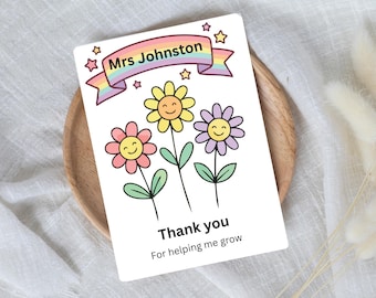 Tarjeta de agradecimiento para profesores por ayudarme a crecer, regalo de fin de curso, tarjeta personalizada para profesores de infantil, alumnos que terminan el curso, hecha a mano en el Reino Unido.