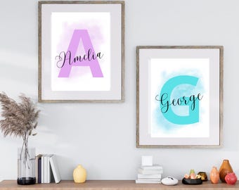 Decoración de pared para habitación infantil con inicial personalizada, póster con monograma neutro, láminas personalizadas, decoración minimalista para habitación infantil, regalo para baby shower, lámina artística con envío a domicilio