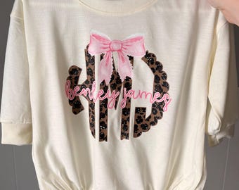 Cheetah monogram custom name Bubble Romper