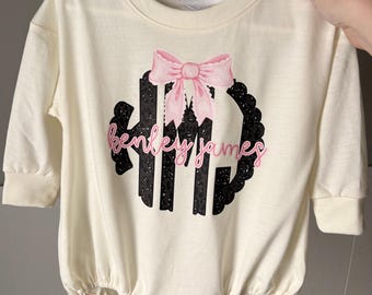 Glitter Cheetah monogram custom name Bubble Romper