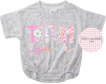 Personalized Camo Baby Romper with colorful pastel summer name– Monogram Bodysuit Outfit