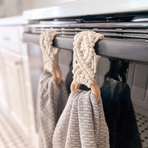 Macrame Tea Towel Holder PAIR | Kitchen Towel Hanger | Boho Kitchen Decor | Towel Rings | Housewarming Gift