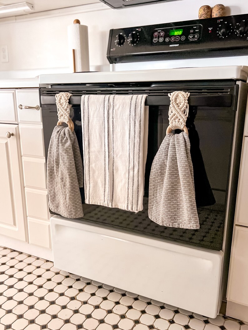 Macrame Tea Towel Holder PAIR Kitchen Towel Hanger Boho Etsy how-to-make-a-macrame-towel-holder-free-pattern-video-included