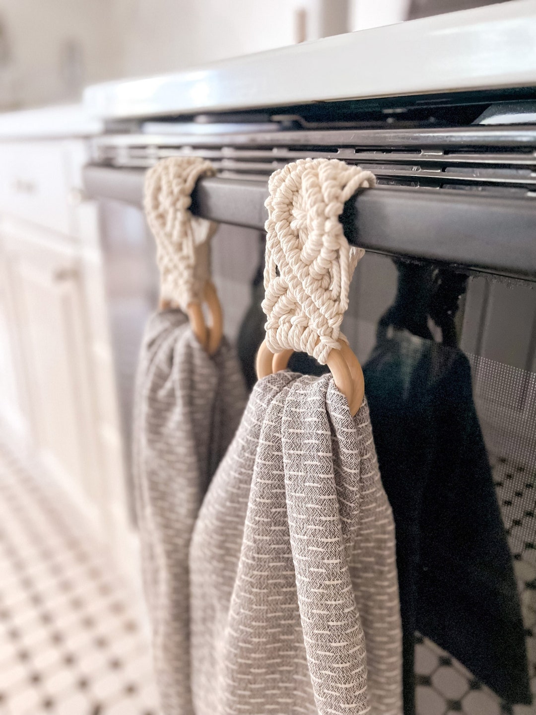 Macrame Tea Towel Holder PAIR Kitchen Towel Hanger Boho Etsy