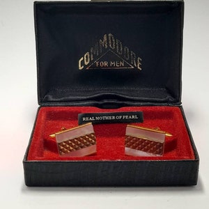 Vintage Commodore Real Mother of Pearl Cufflinks Gold Tone